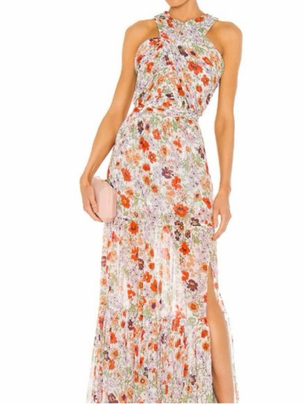 Veronica Beard Halter Maxi Dress in Ivory with Orange Accents